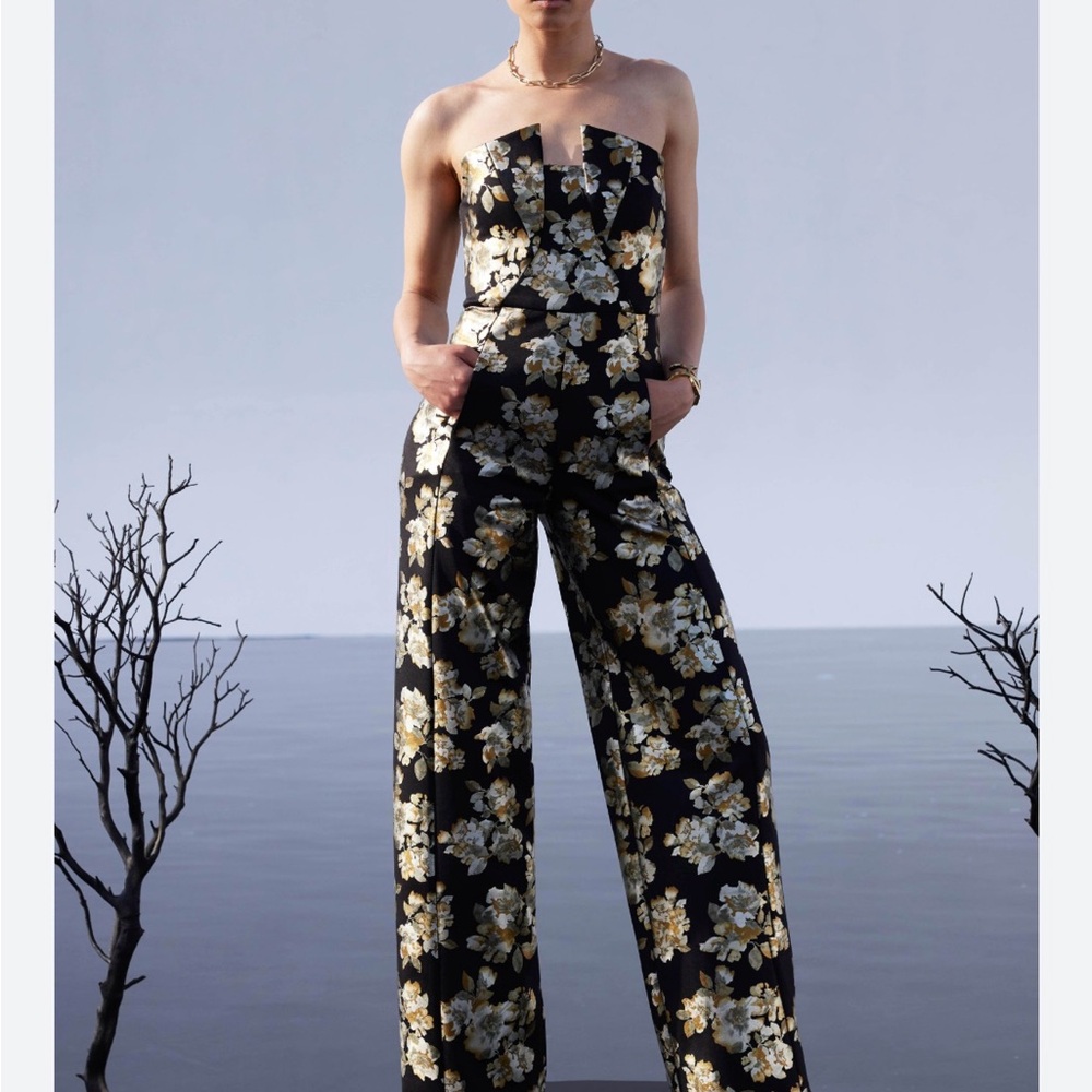 Black Halo Black and Gold Floral Jumpsuit NWT